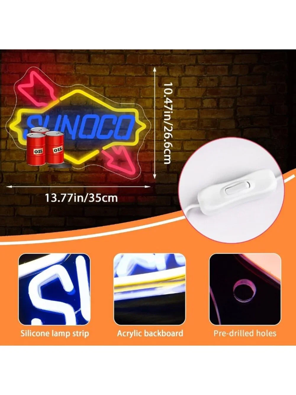 Vibrant Neon Wall Sign for Home Decor - LED Gas Station Light for Man Cave